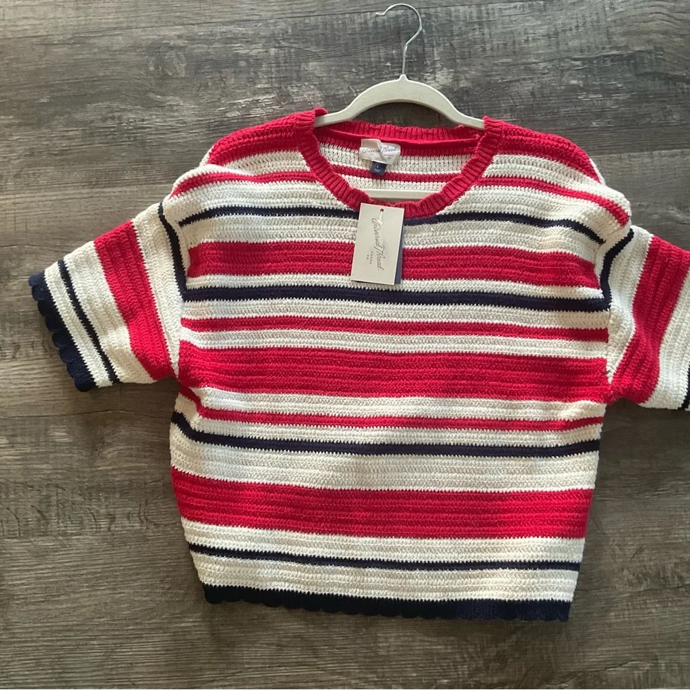 NWT Universal Thread Red/Navy Striped Crewneck Knit Pullover Sweater Size Large - Picture 6 of 7